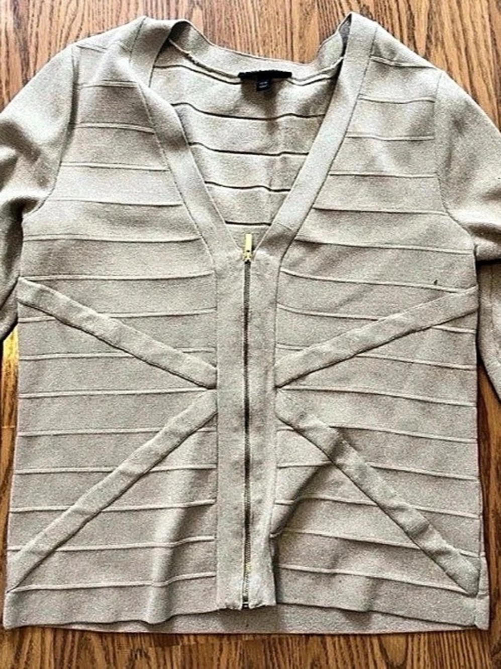 Lane Bryant Zip Front Cardigan Size 14/16 Gold Metallic Shimmer Preppy